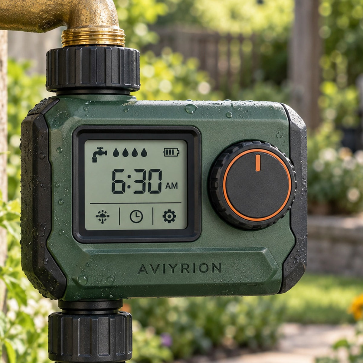 Automatic Watering Timer detail with Aviyrion branding