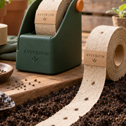 Biodegradable Seed Tape System detail with Aviyrion branding
