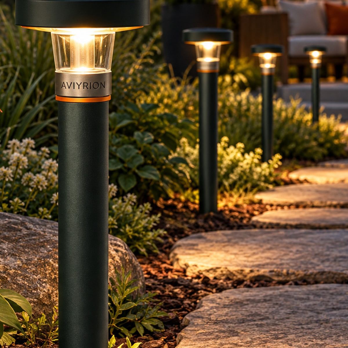 Solar Pathway Lights — Set of 4 detail with Aviyrion branding