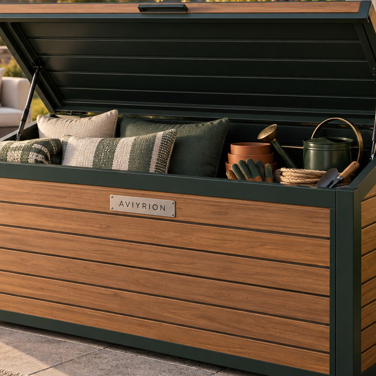 Waterproof Outdoor Storage Box detail with Aviyrion branding