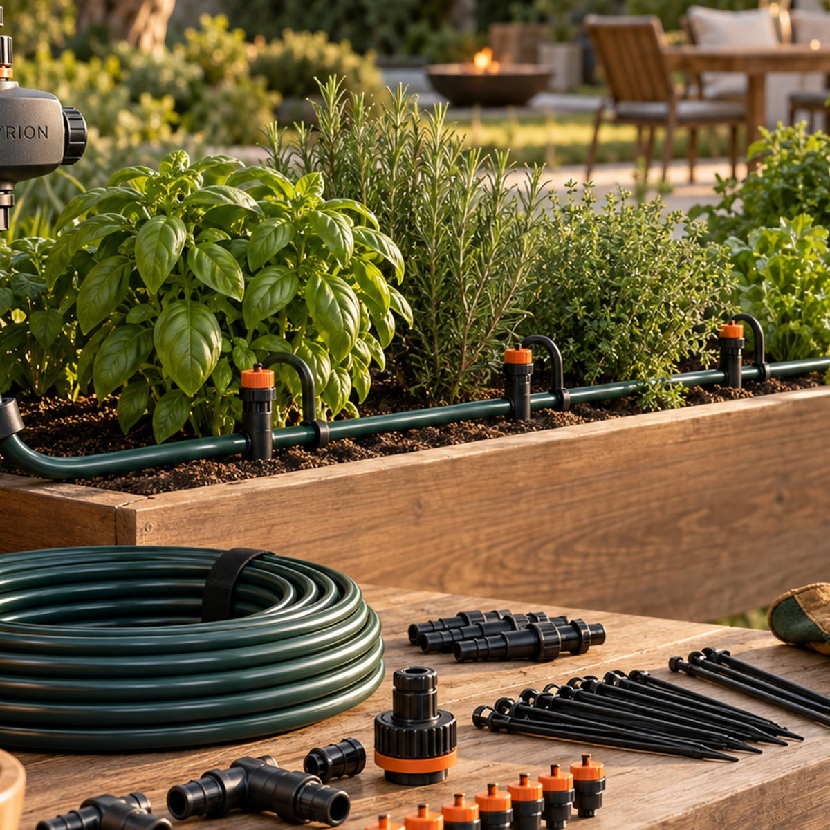 Modular Drip Irrigation Kit detail with Aviyrion branding