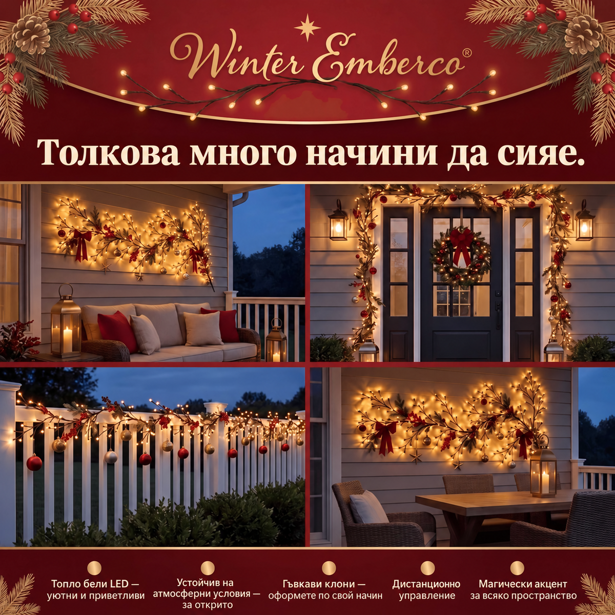 Светещ клон за стена с LED лампички
